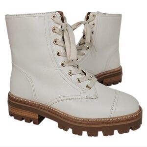 Kate Spade Merritt Lug Sole Lace-Up Bootie Ivory Leather Size 9 New